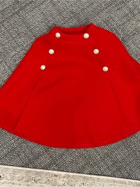 Red Kids Button-Accent Cape Jacket